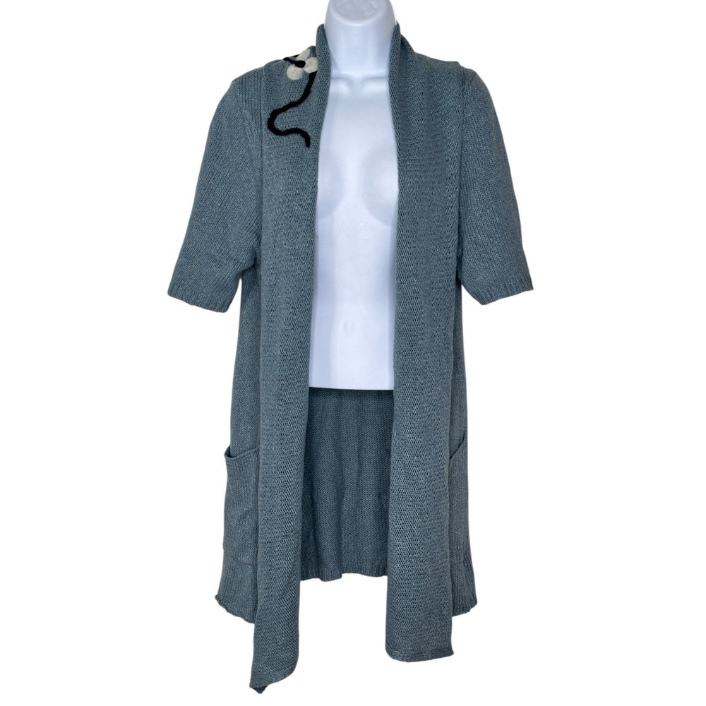 Anthropologie Sparrow Wool Blend Open Duster Cardigan LARGE Boho Pockets Blue